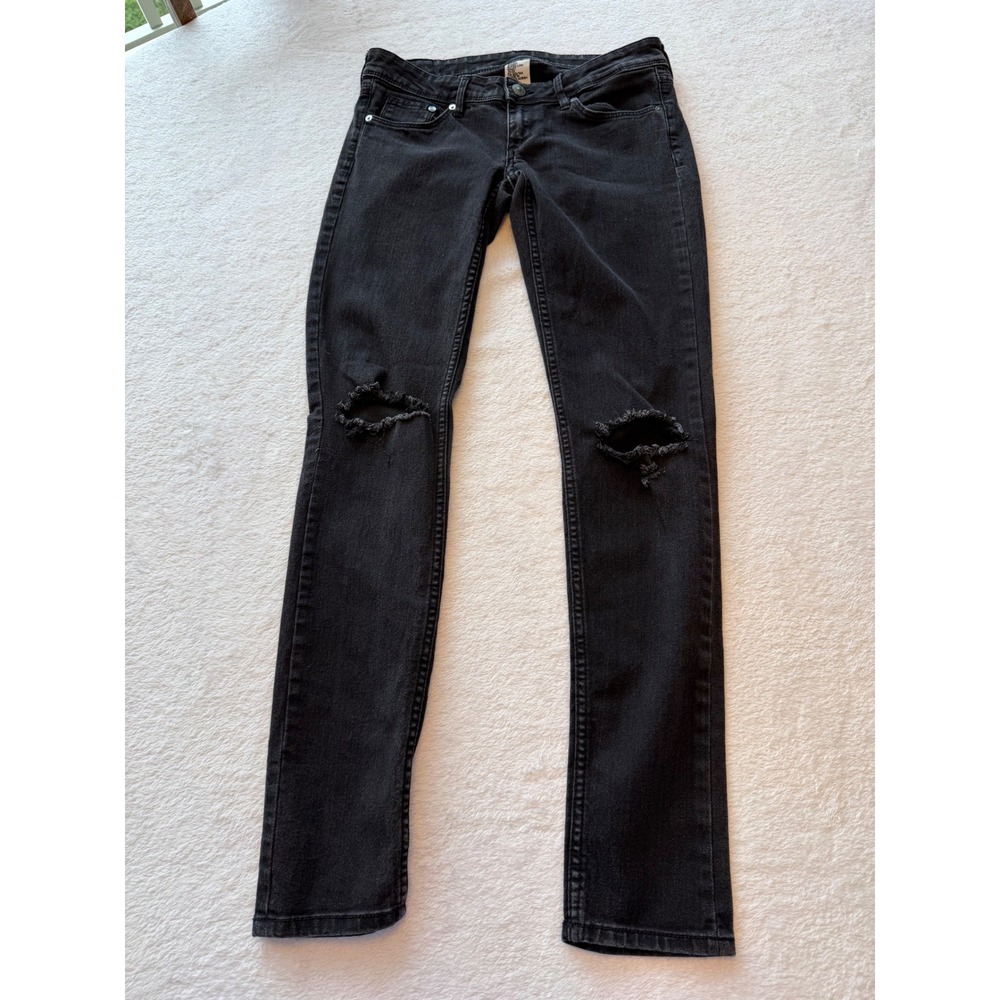 H&M &Denim Super Skinny Super Low Waist Distressed Black Jeans 29/32